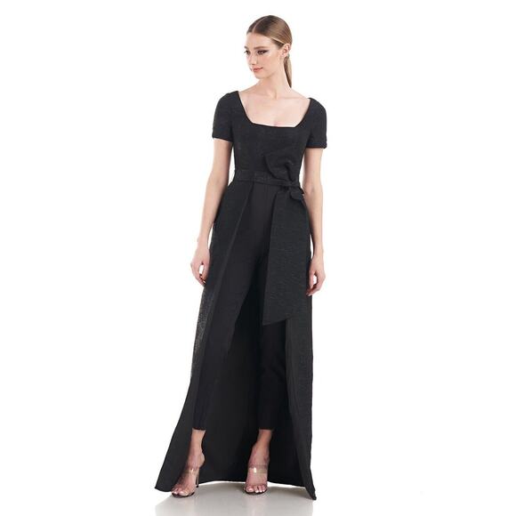 NWT Kay Unger Olympia Black Twill Metallic Walkthrough Jumpsuit Formal Wedding 4